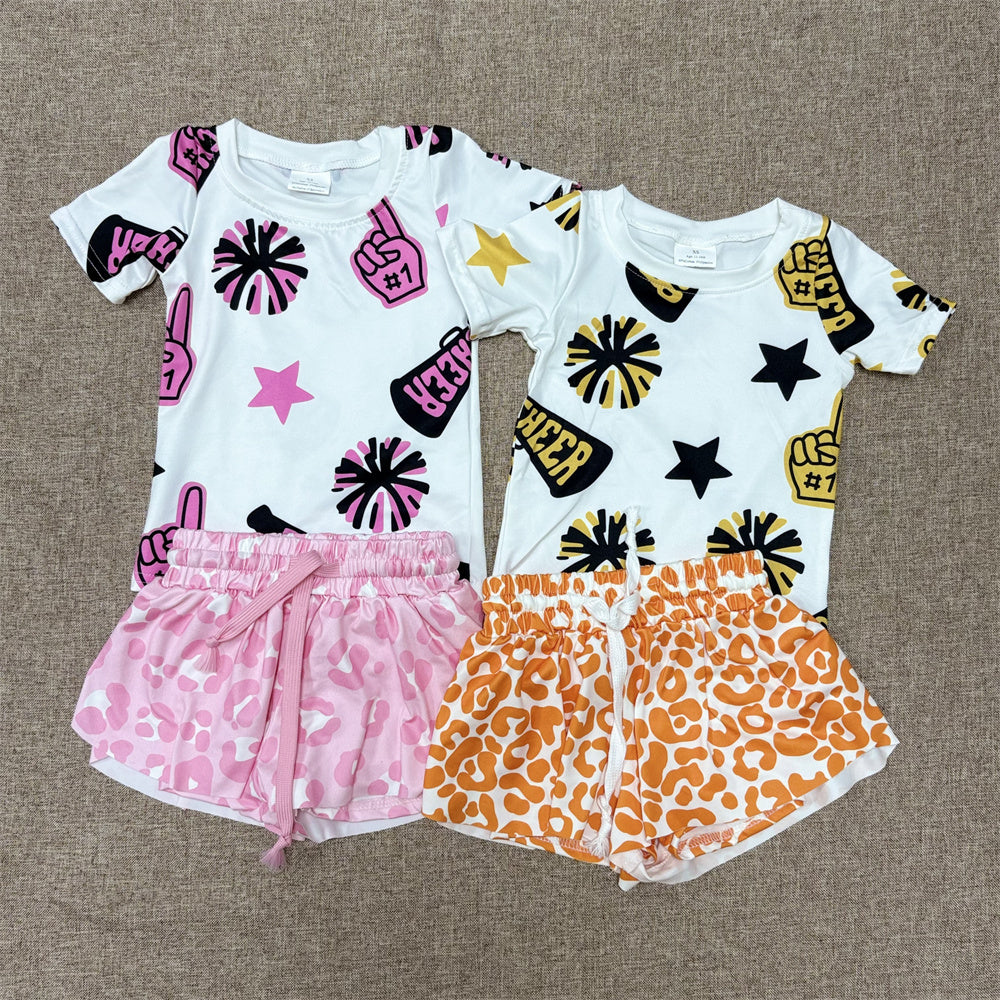 Kids Girls Sibling Summer  Cheer Top  Leopard Shorts Set
