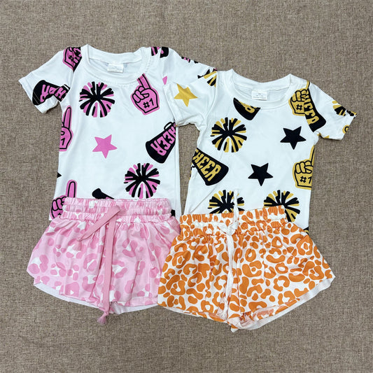 Kids Girls Sibling Summer  Cheer Top  Leopard Shorts Set