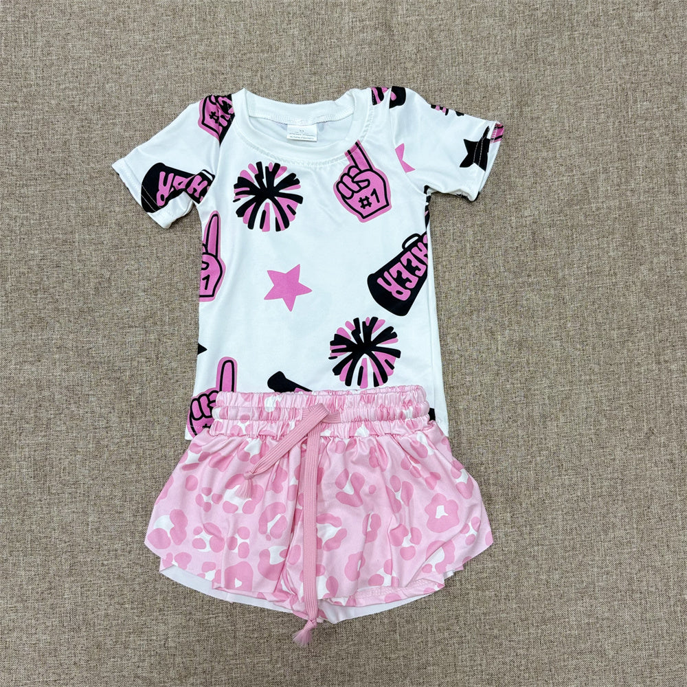 Kids Girls Sibling Summer  Cheer Top  Leopard Shorts Set