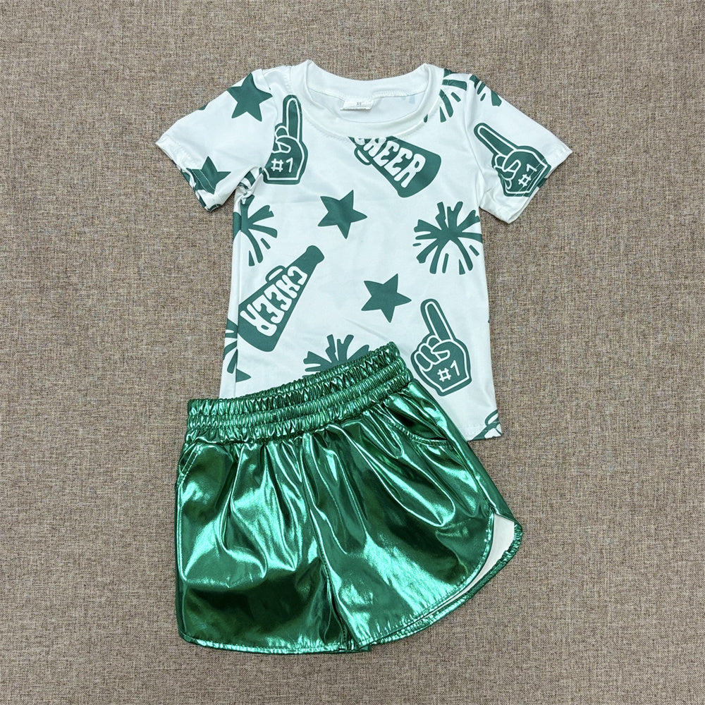 Kids Girls Sibling Summer Cheer Top Leather  Shorts Set