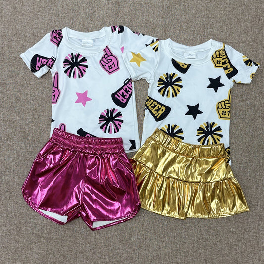 Kids Girls Summer Cheer Top Leather Bottom Set