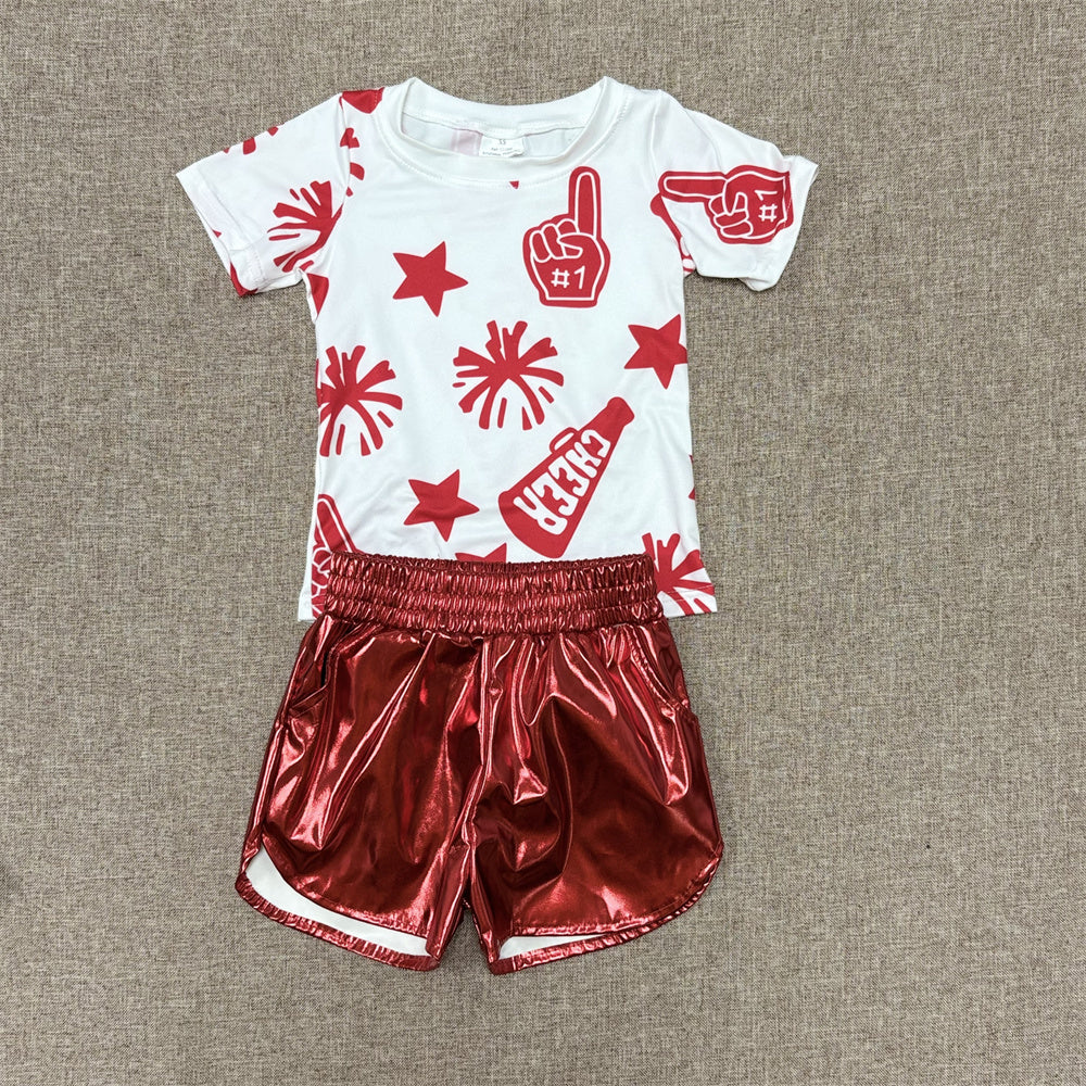 Kids Girls Sibling Summer Cheer Top Leather  Shorts Set
