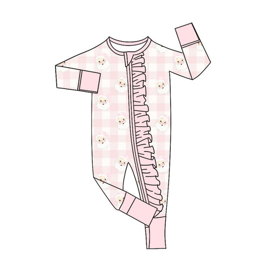 20 MOQ Preorder Baby  Girls Snowmen Pink Long Sleeve Bamboo Romper