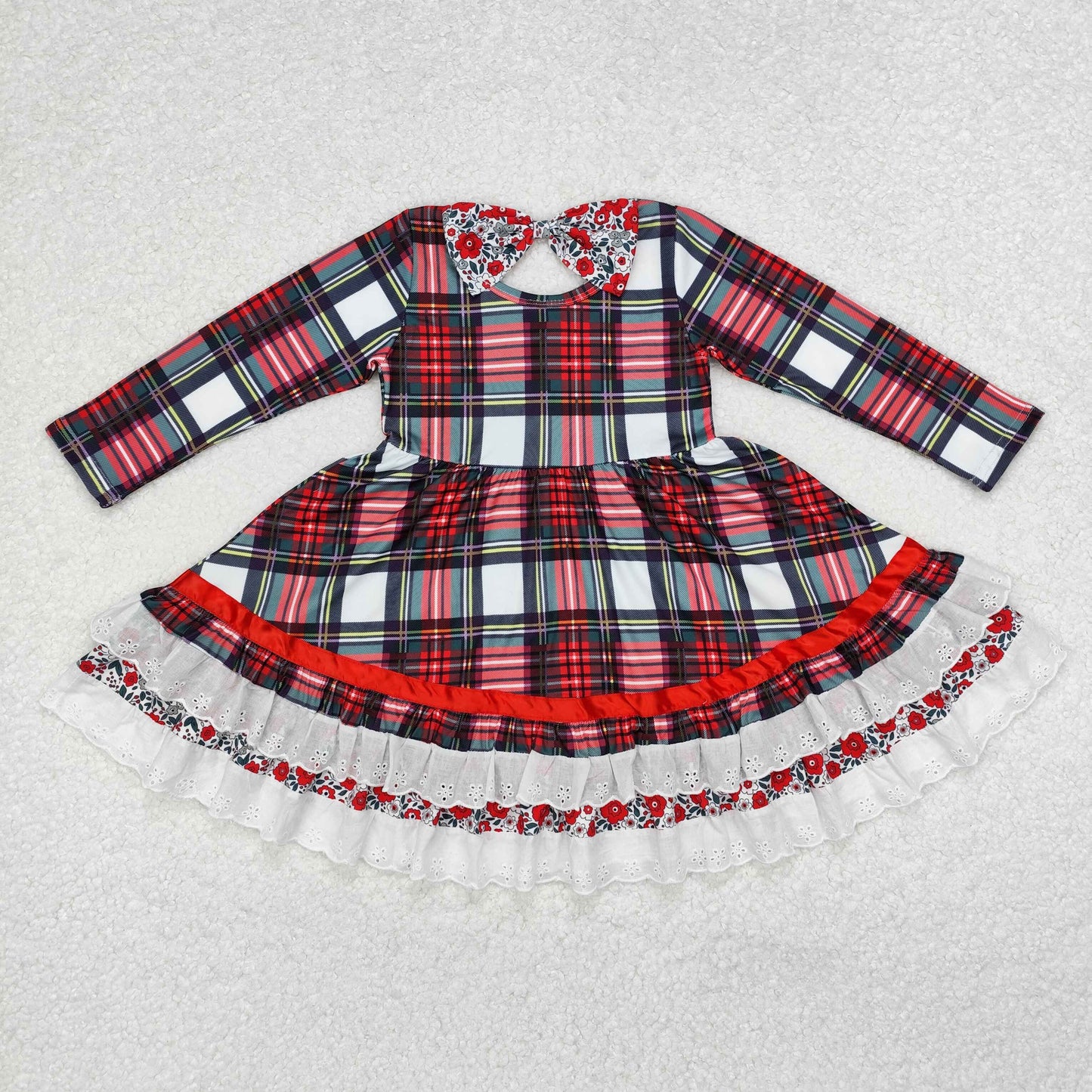 Toddler Baby Girls Chrismtmas Green Red Plaid Long Sleeve Dress