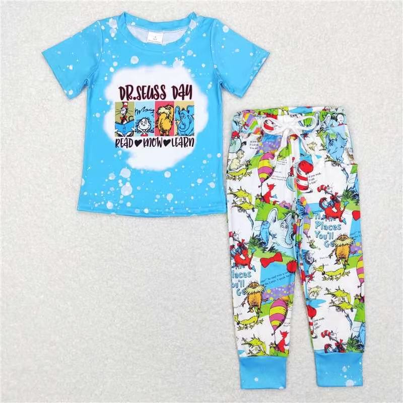 Baby Boys Blue Short Sleeves Dr Reading Top Legging Pant Set