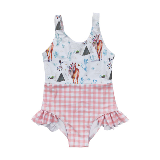 S0018 Girls Horse Print Swimsuit