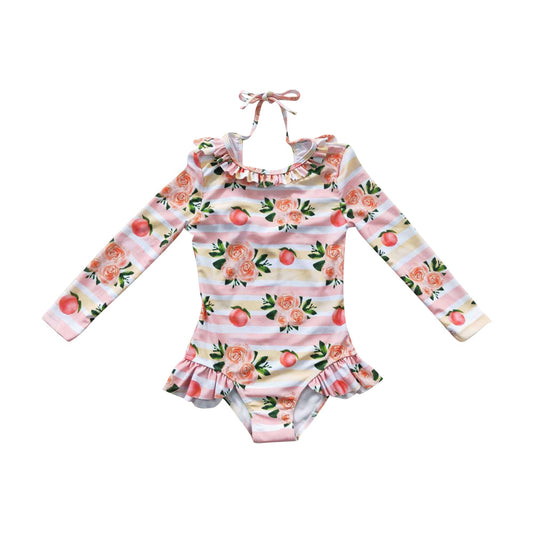 S0139 Kids Girls Swimsuit Rose Peach Swimwear