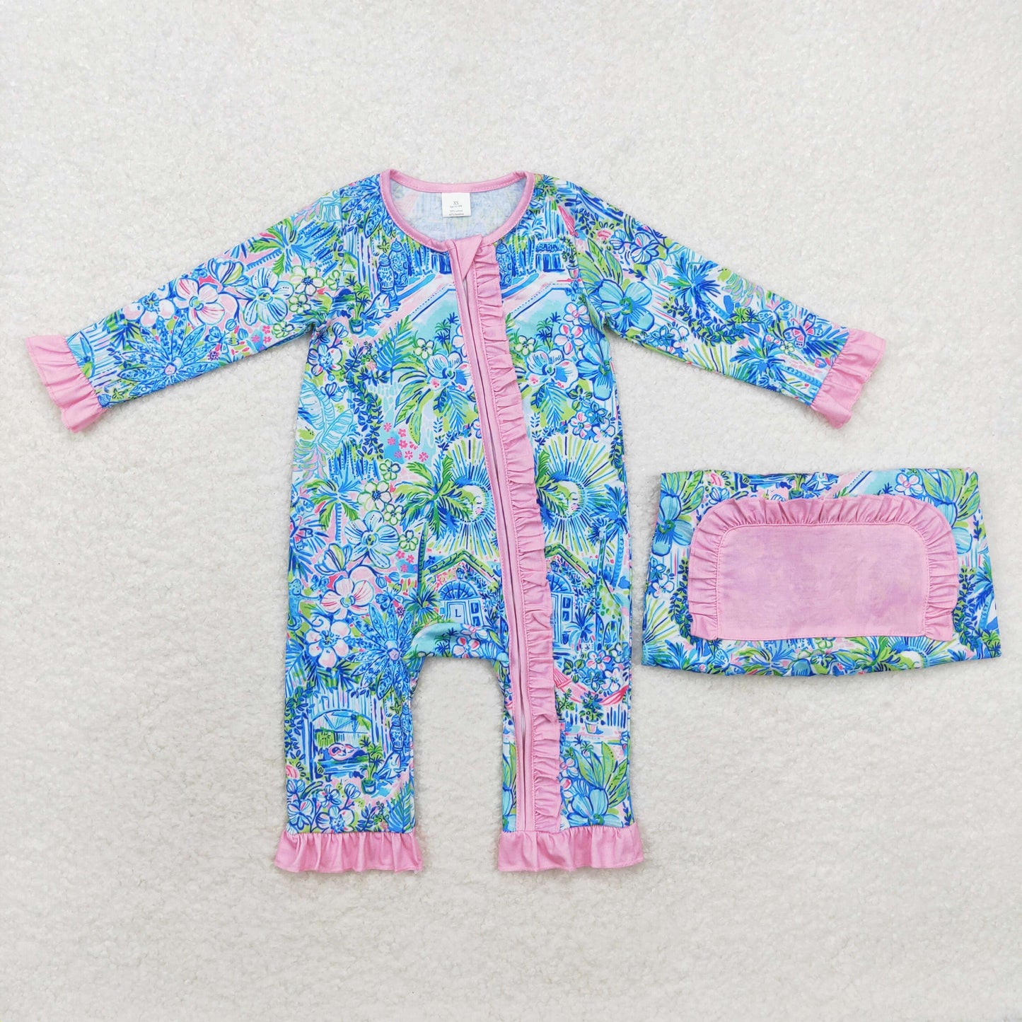 Baby Girls Tropical Floral Long  Sleeve Zip Bamboo Romper