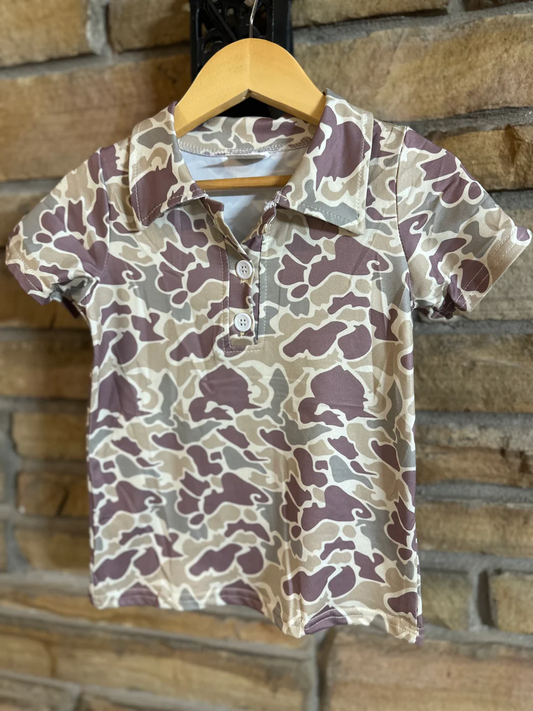 Toddler Boys Green Camo Polo Shirt Top