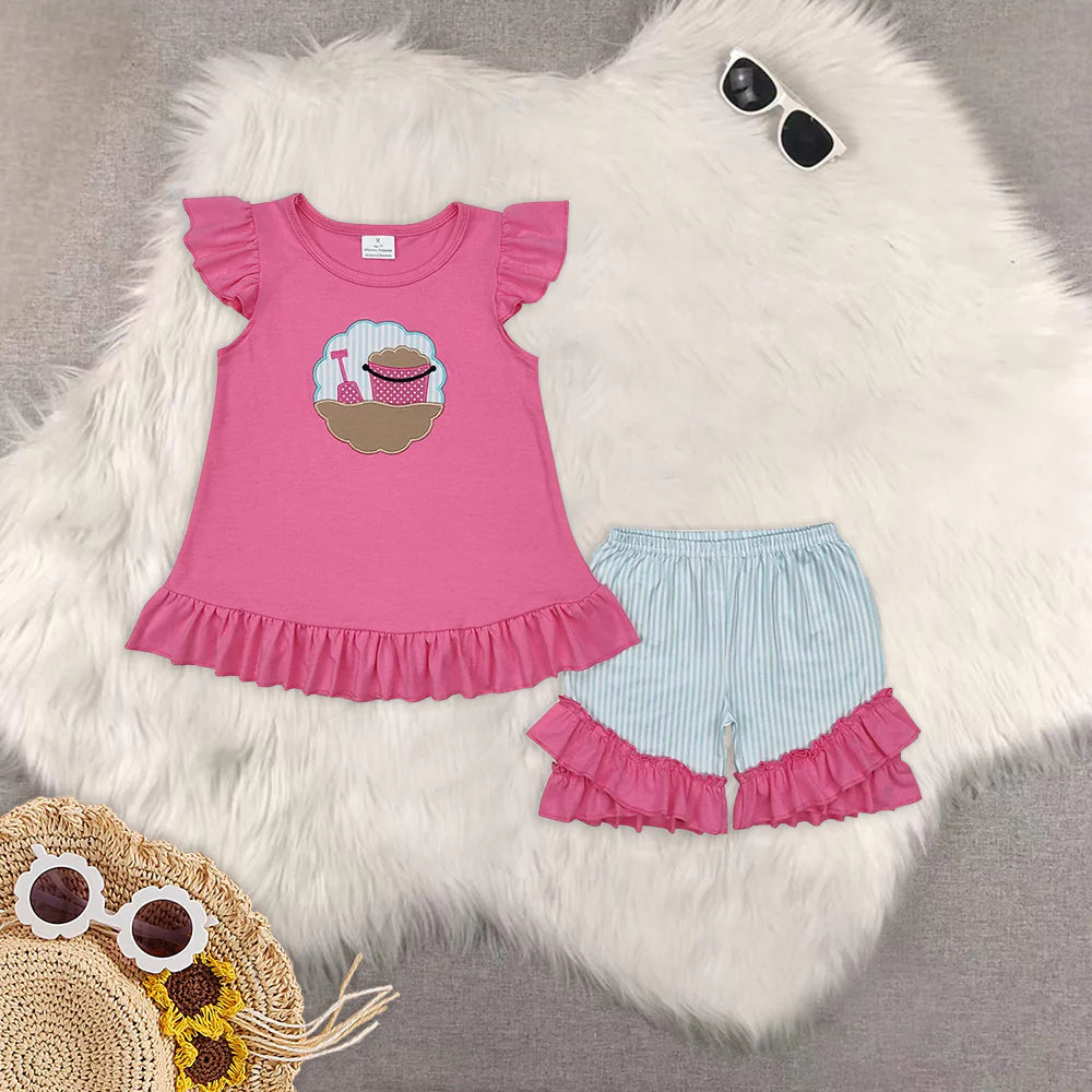 Toddler Summer Sibling Embroidery Beach Shorts Set