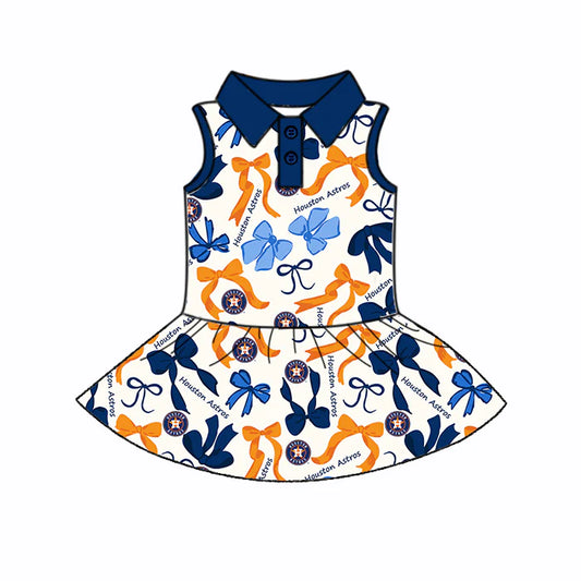 Baby Girls Blue Orange Bows Plaid Houston Astros Sleeveless Dresses (moq 5)