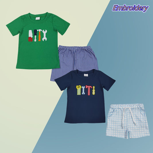 Sibling Toddler Boys Brother Embroidery Tool Cotton Top Shorts Outfit