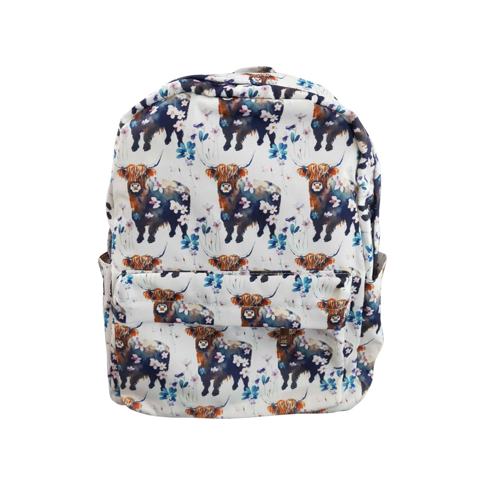 Kids Girls Highland Cow Flower Backpack Bag