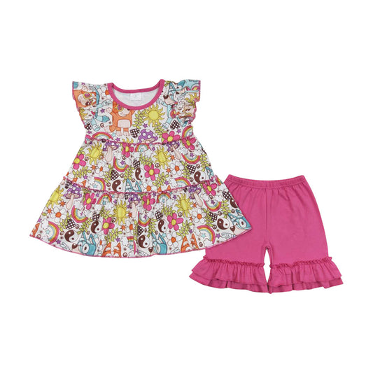 Cartoon Dog Summer Girls Shorts Set