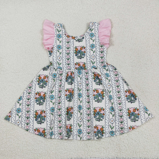 GSD2527 Baby Girls Pink Flowers Flutter Sleeve Dress