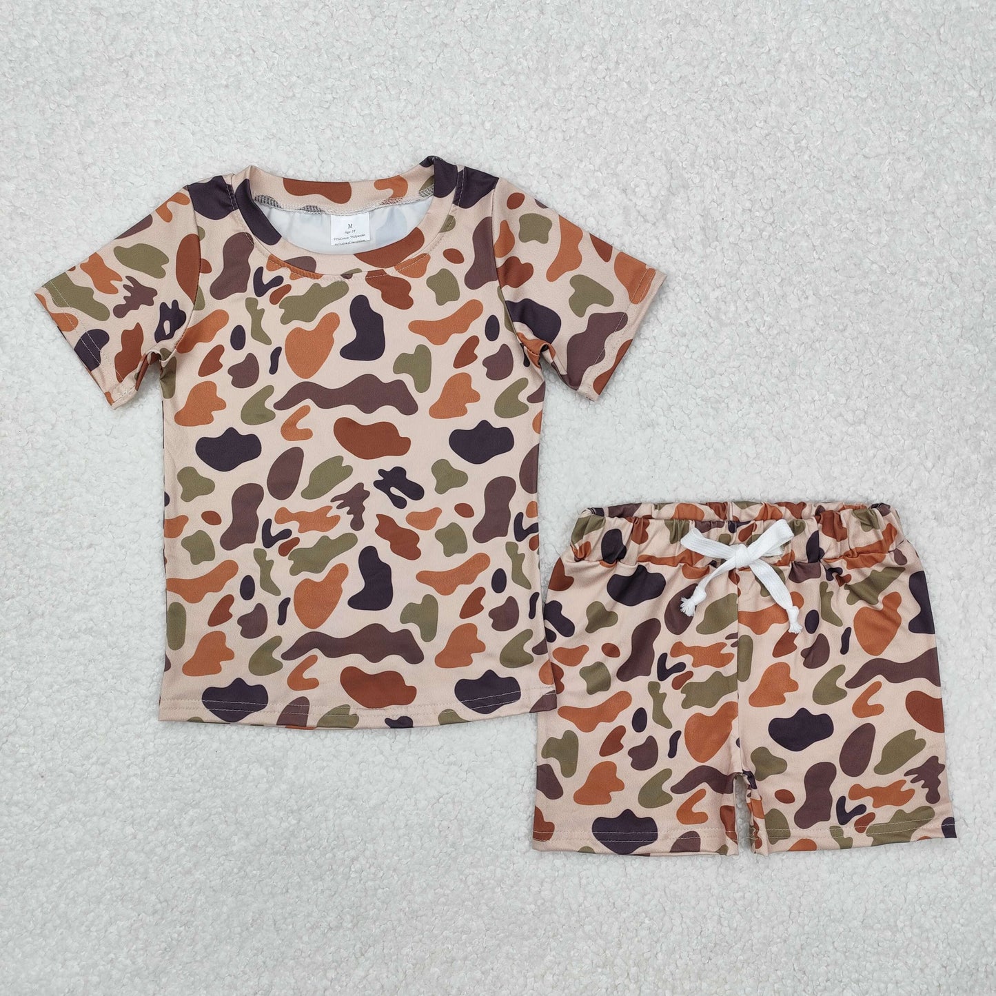 Baby Girls Brown Khaki Camo Print Top Short Pajamas Set