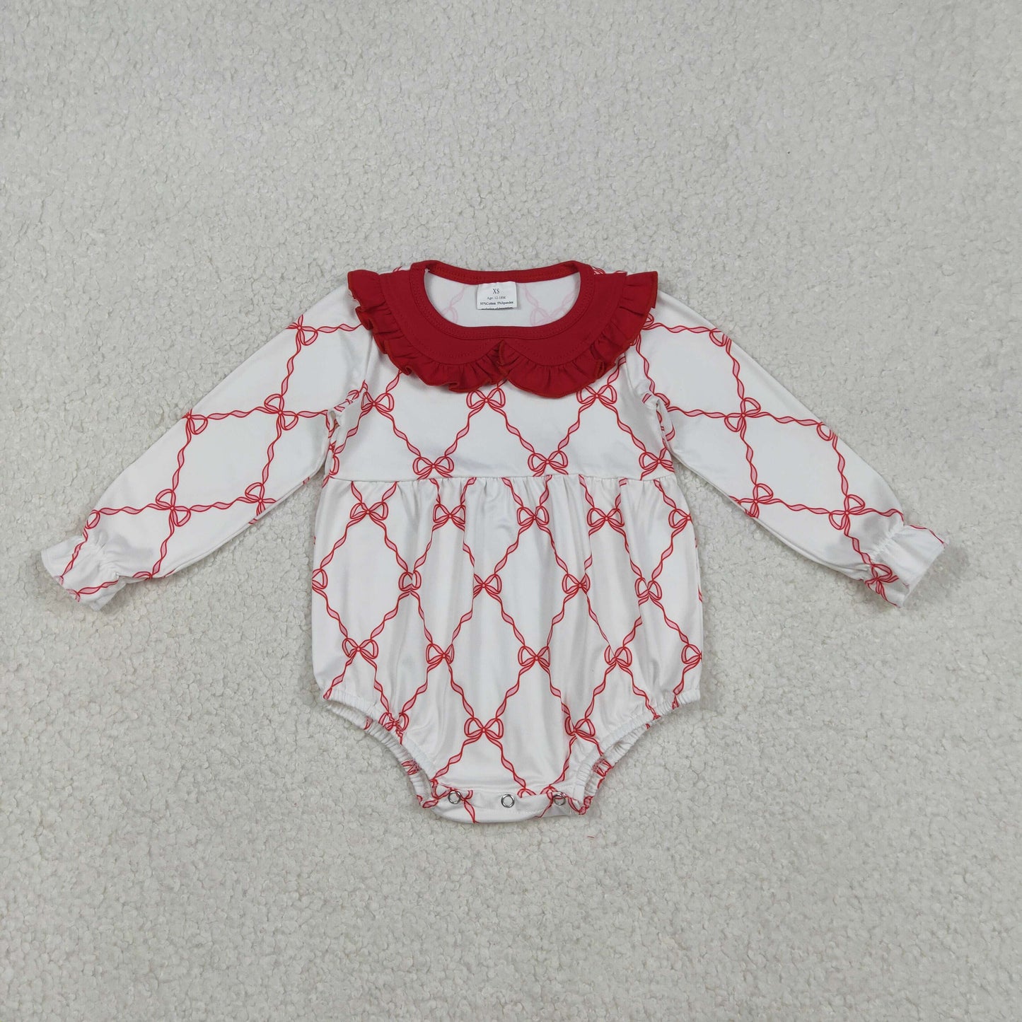 LR2725 Baby Girls Red Bow Long Sleeve Rompre