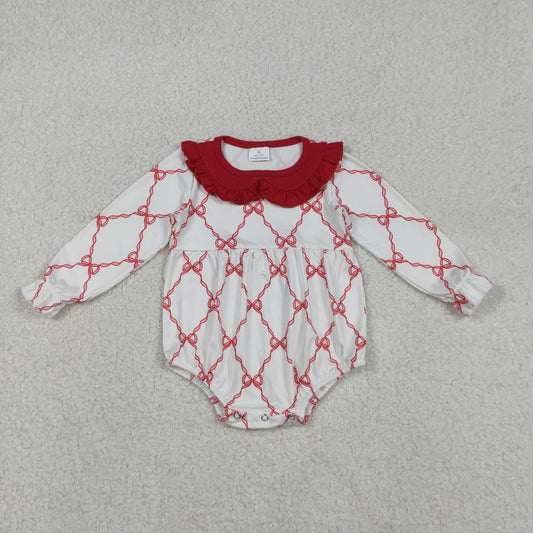 LR2725 Baby Girls Red Bow Long Sleeve Rompre