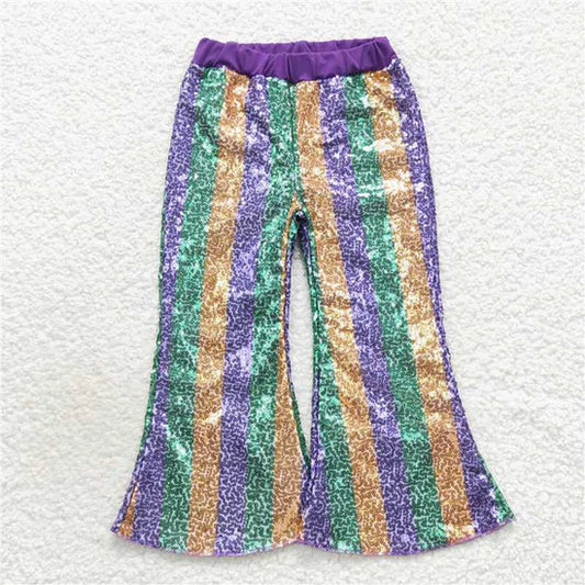 Girls Mardi Gras Sequin Bell Bottom Pants