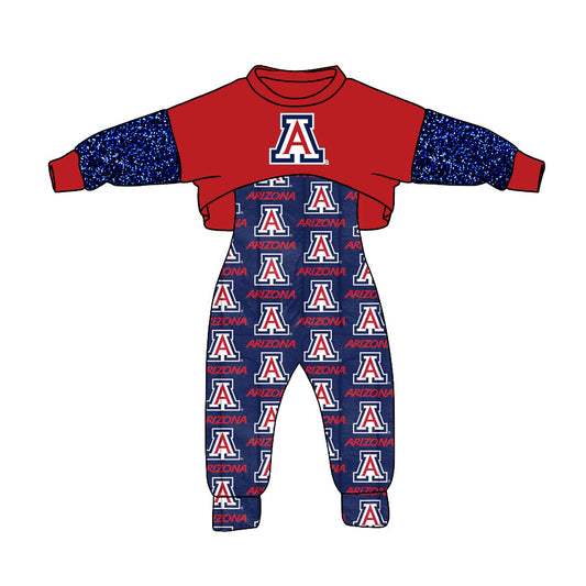 5 MOQ  Kids Girls Arizona Football Team Top and Jumpsuit Set