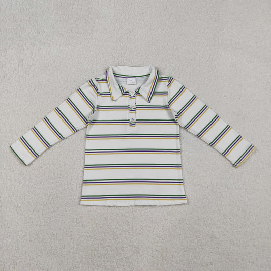 BT1375 Kids Boys Mard Gras Long Sleeve Polo Top
