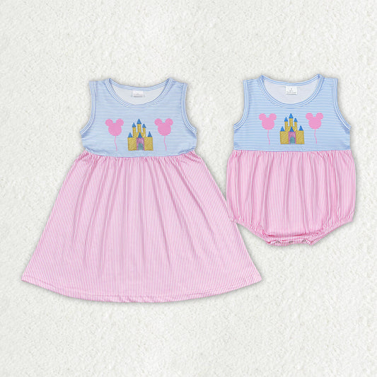 Baby Girls Sibling Cartoon Mouse Castle Dress+Romper