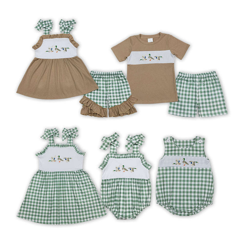 Baby Sibling Embroidery Mmallard Green Gingham Summer Clothing