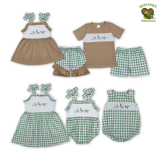 Baby Sibling Embroidery Mmallard Green Gingham Summer Clothing