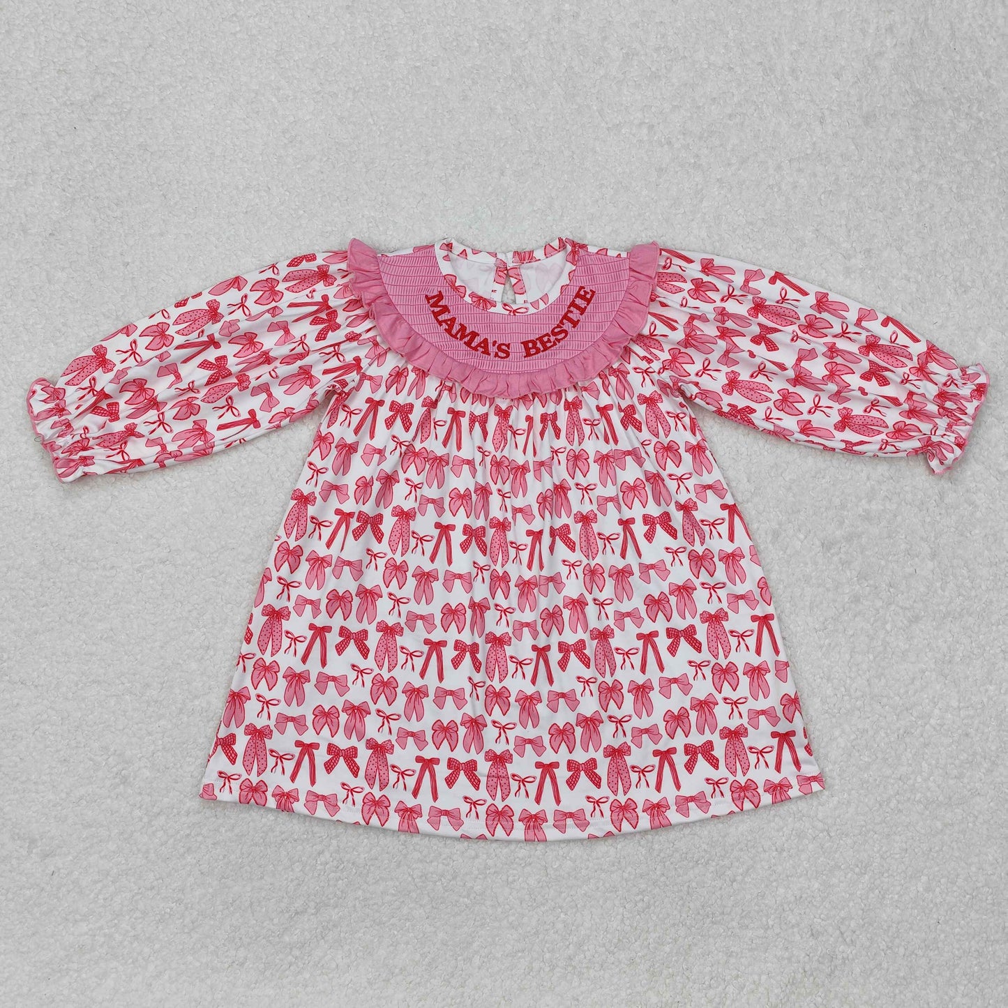 Baby Girls Pink Long Sleeves Embroidery MAMAS BESTIE Bows Plaid Dresses