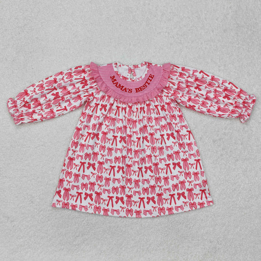 Baby Girls Pink Long Sleeves Embroidery MAMAS BESTIE Bows Plaid Dresses