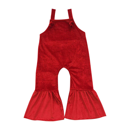 SR0392 Girls Red Color Velevet Jumpsuit