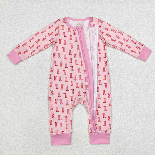 Newborn Baby Girls Western Boots Long Sleeve Zip Romper