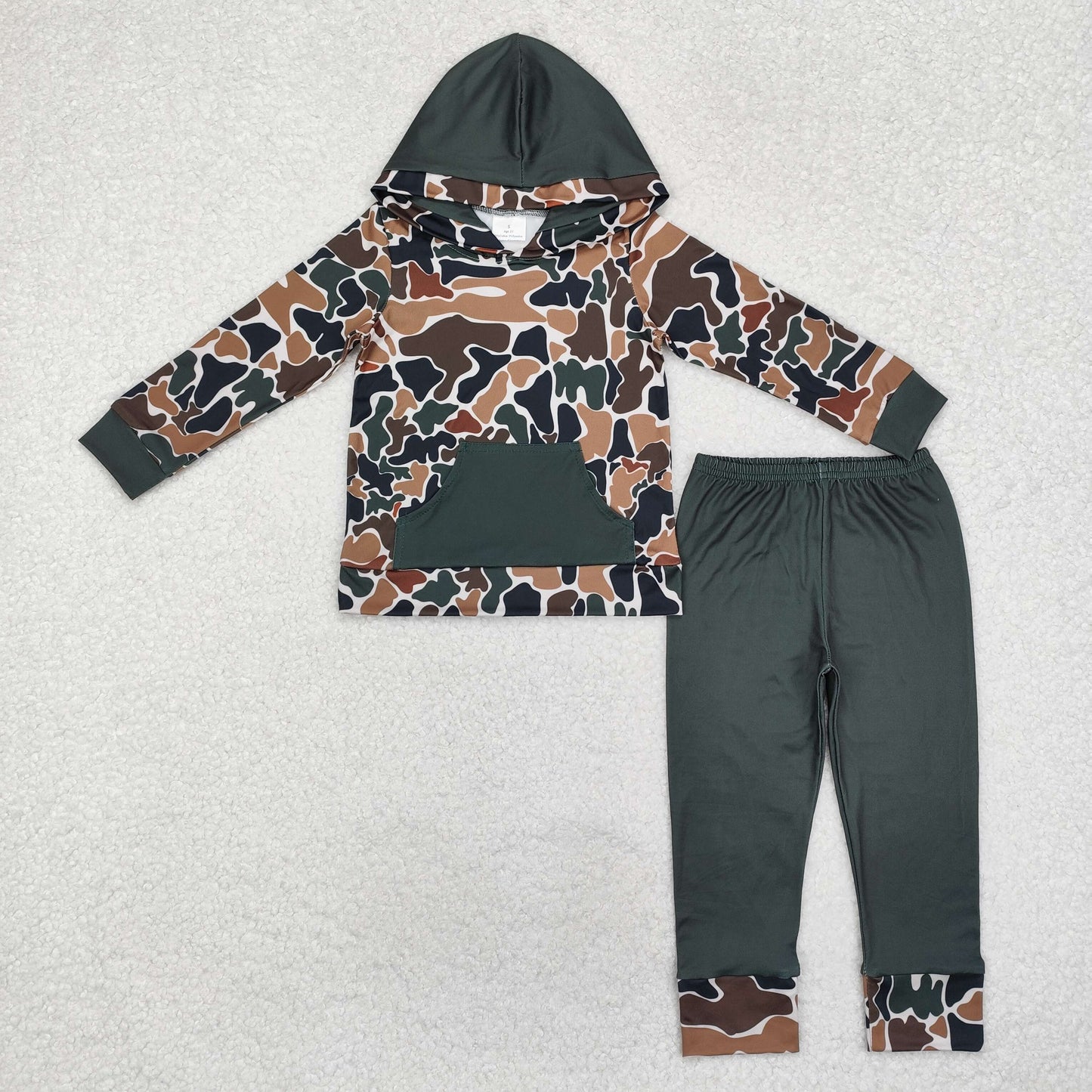 BLP0962 Baby Boys Dark Green Camo Hoodie Top Pants Outfit