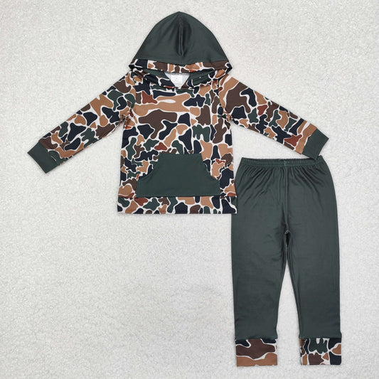 BLP0962 Baby Boys Dark Green Camo Hoodie Top Pants Outfit