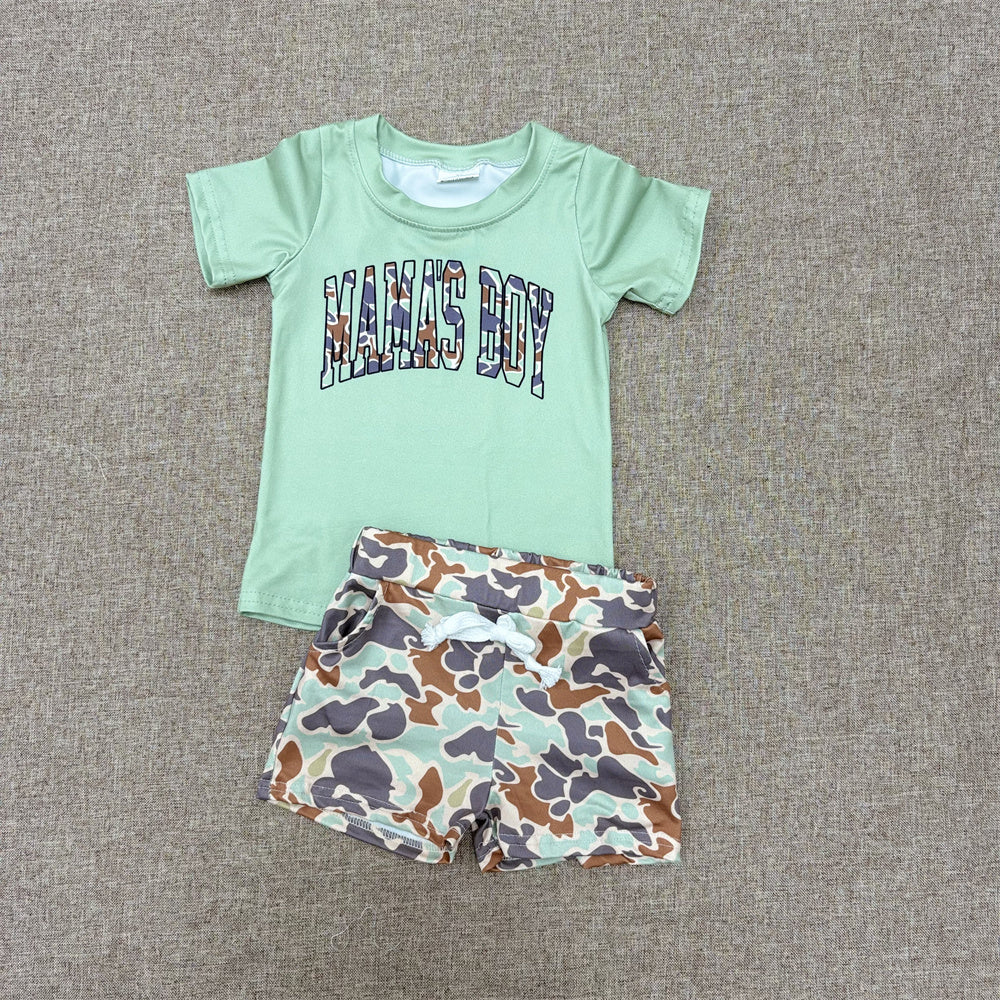 Mommy and Me  Green Camo  Pullover Top and Shorts Set