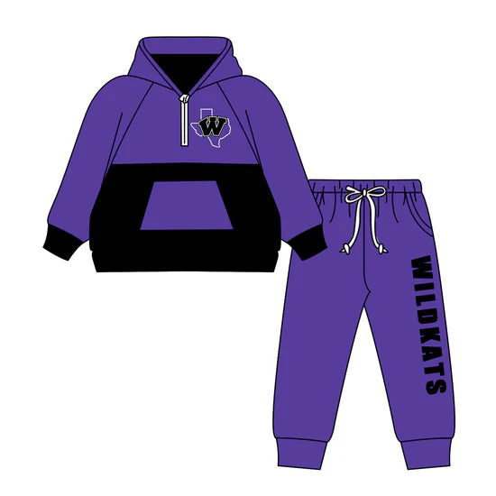 Preorder 5 MOQ Kids Sport Football Team Wildcat Purple Bow Matching Clothing