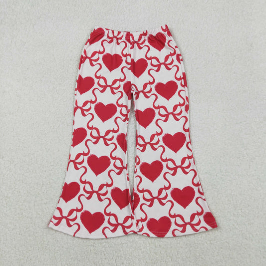 P0895 Kids Girls Heart Trellis Bow Print Flare Pants Preorder