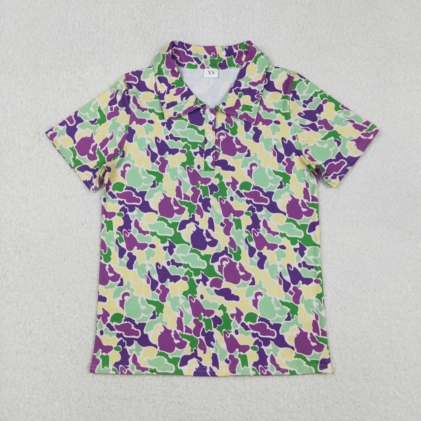 BT1452 Adult Size Men Mardi Gras Camo Short Sleeve Shirt Top Preorder