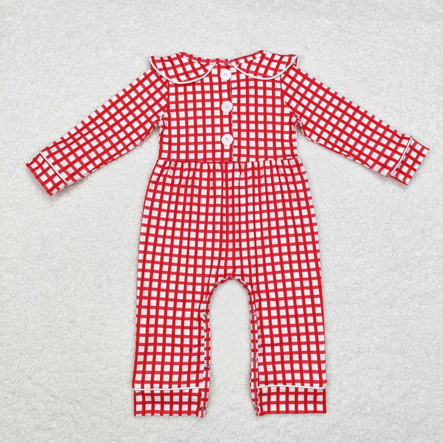 Baby Girls Christmas Santa Red Gingham Embroidery Romper