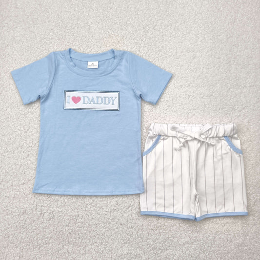 I Love Daddy Embroidery Baby Boys Shorts Set