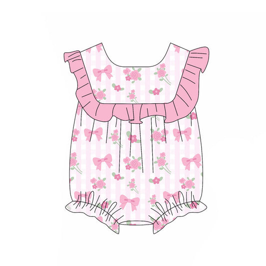 Preorder , 5 MOQ Baby Girls  Pink Bow Flowers Romper Preorder