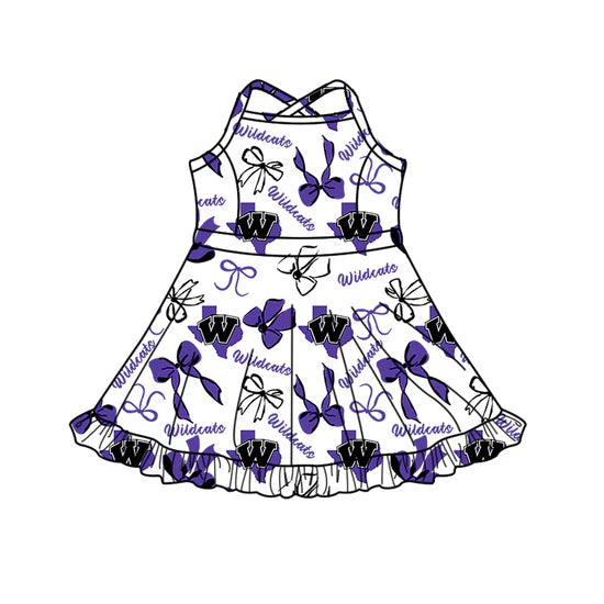 Preorder 5 MOQ Kids Sport Football Team Wildcat Purple Bow Matching Clothing