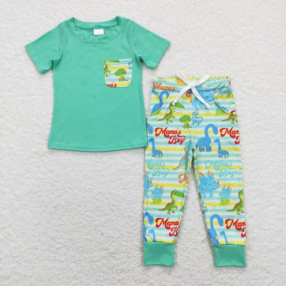 Toddler Baby Boys Clothes Short Sleeve Top +Dinosaur Pants Set