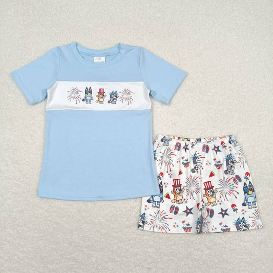 Baby Boys Sumemr July 4th Cartoon Dog Shorts Set