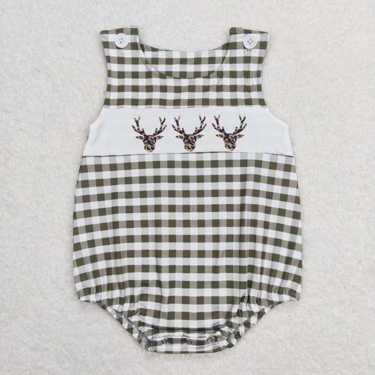 SR1167 Newborn Baby Boys Green Pliad Deer Bubble Romper