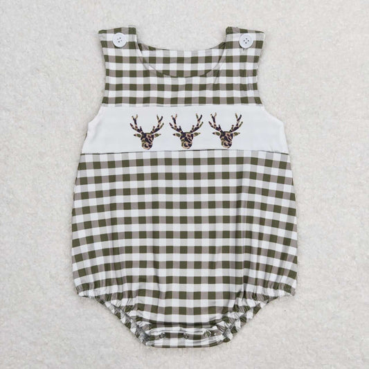 SR1167 Newborn Baby Boys Green Pliad Deer Bubble Romper