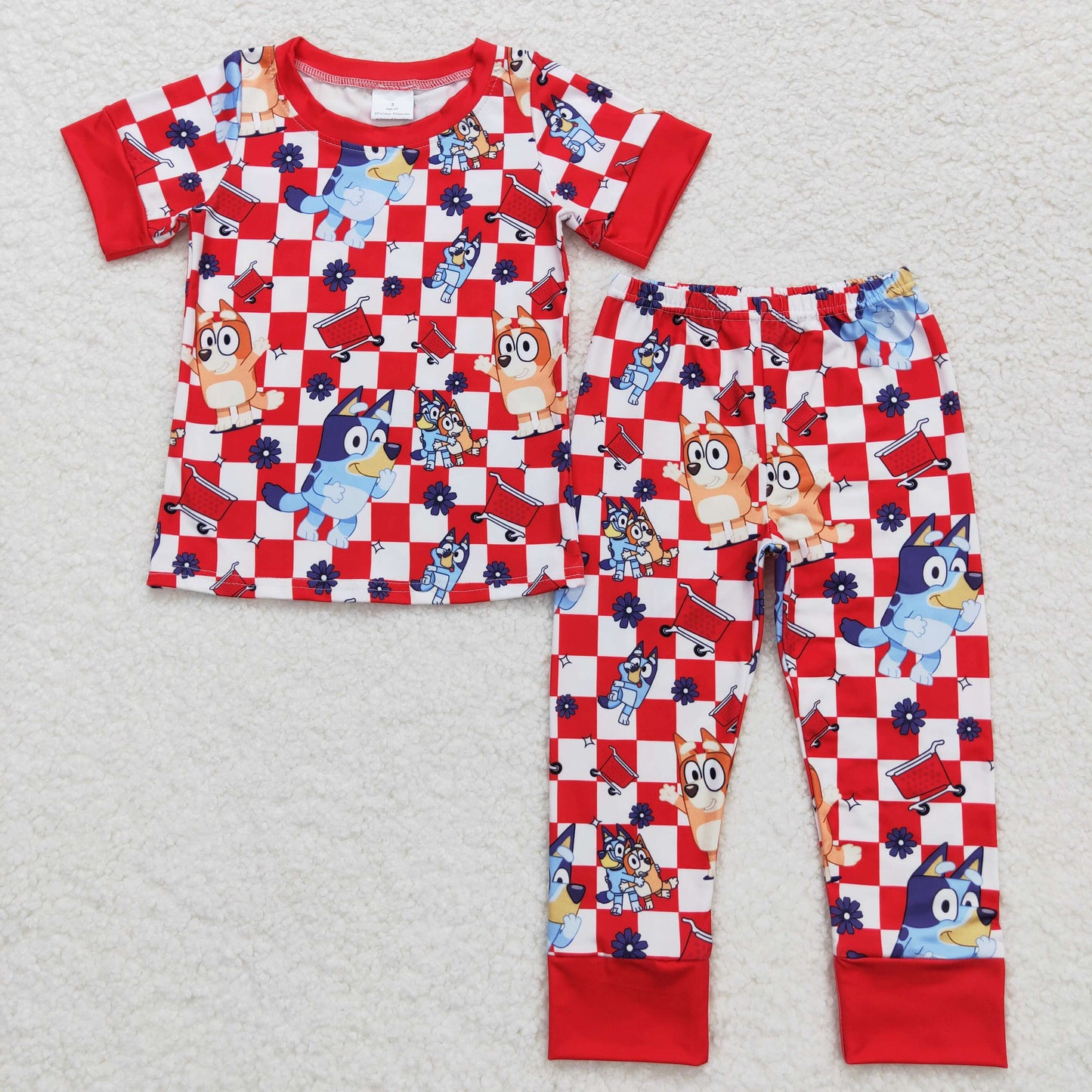 Baby Boys Cartoon Dog Checker Pants Pajama Set