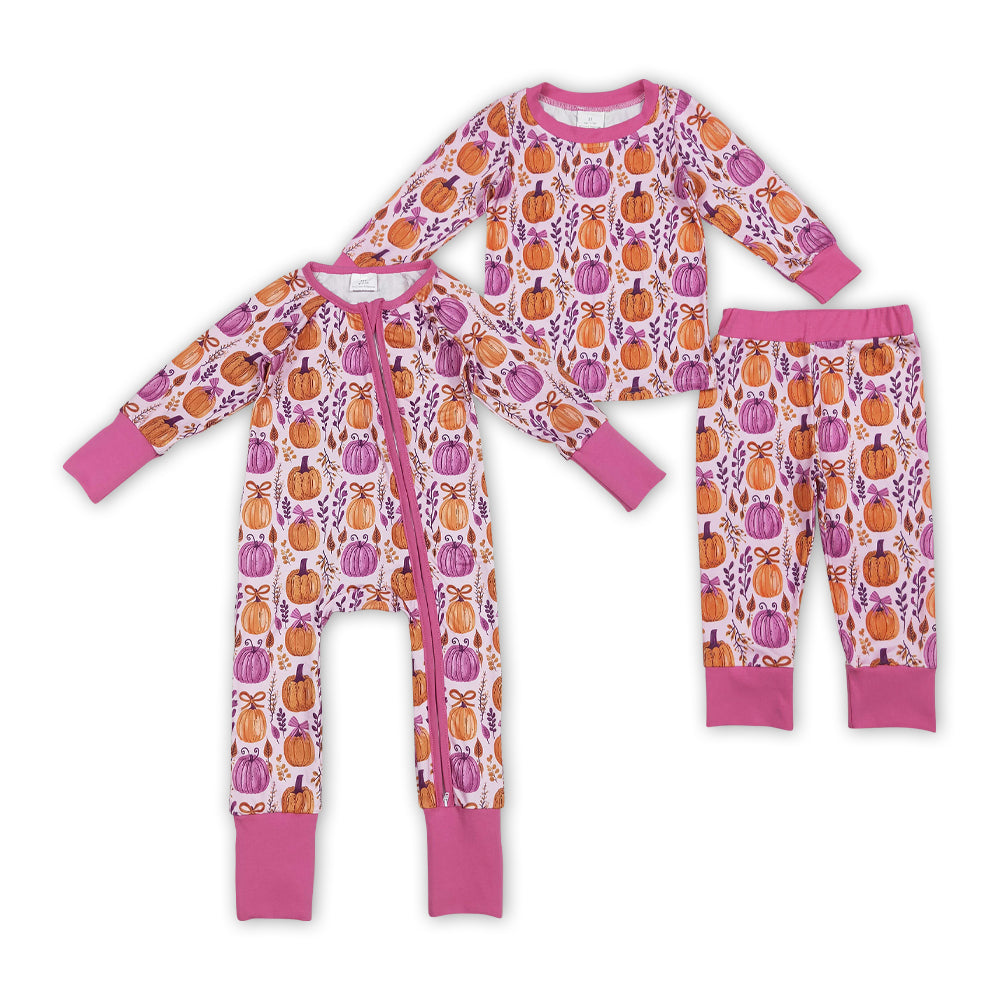 Sibling Baby Girls Floral Pumpkins Rompers Pajamas Clothes Sets