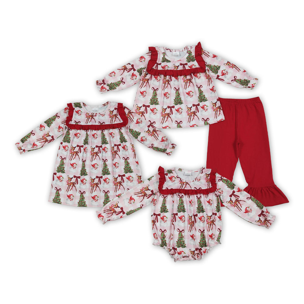 Sibling Toddler Girls Christmas Tree Santa Clothing