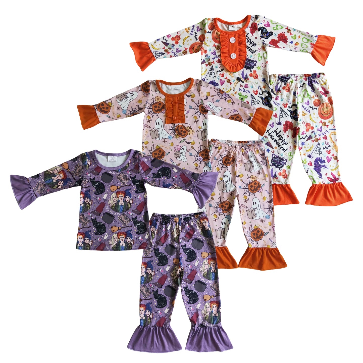 Halloween Kids Girls Long Sleeve Pajama Set With Ruffle